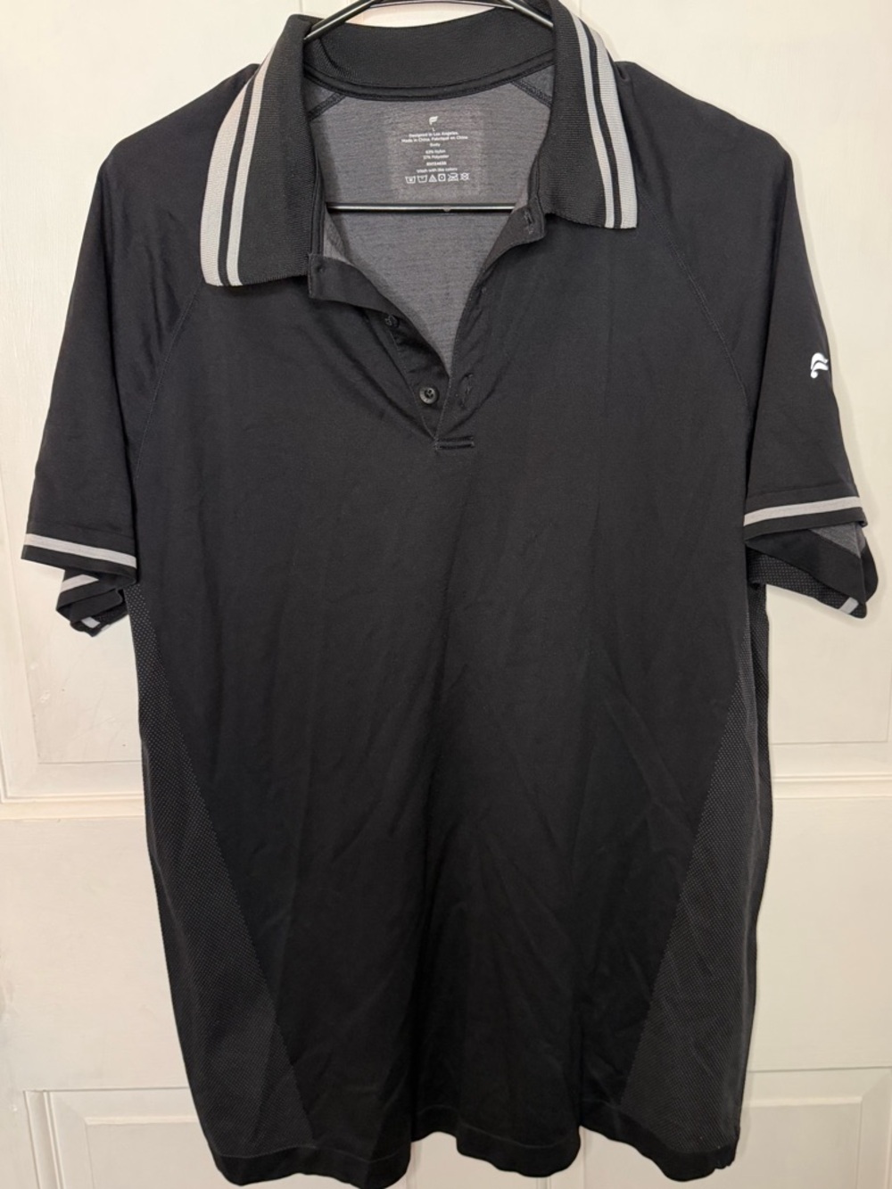 Fabletics Black Polo with Gray Striped Collar